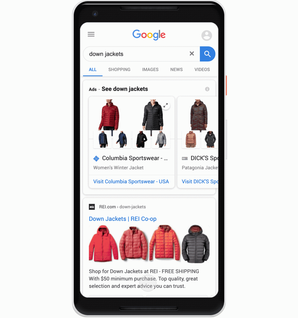 google organic shopping popular product listings